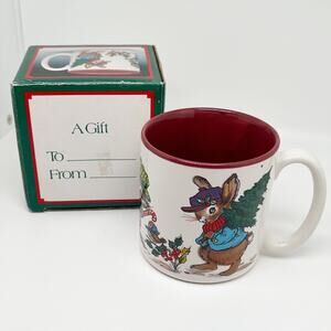 New In Box 1990 Creative Concepts Christmas Animal Mug - Rabbit Raccoon Squirr